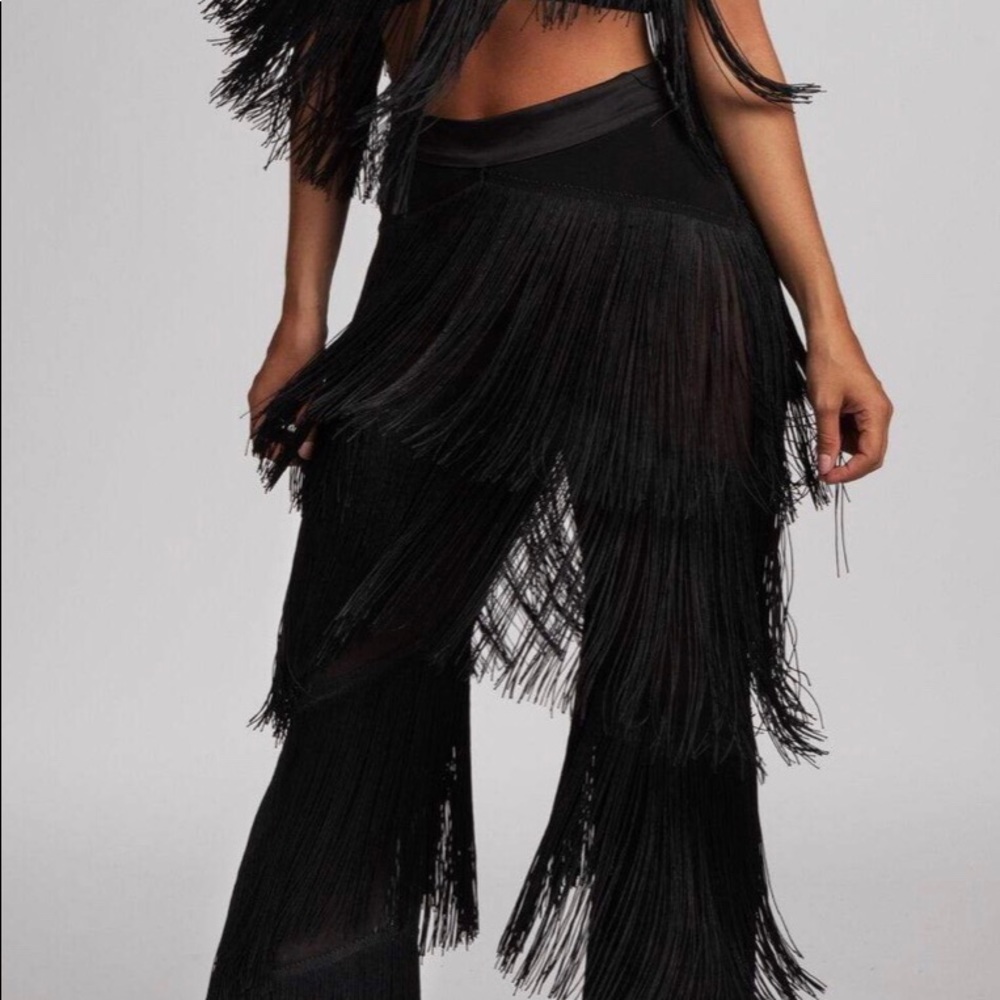Sexy Black Fringe top & pants (never worn)